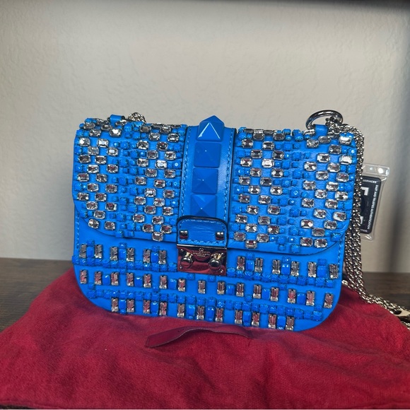RARE Authentic Valentino Garavani Blue Crystal Rockstud Crossbody Bag - Picture 2 of 13